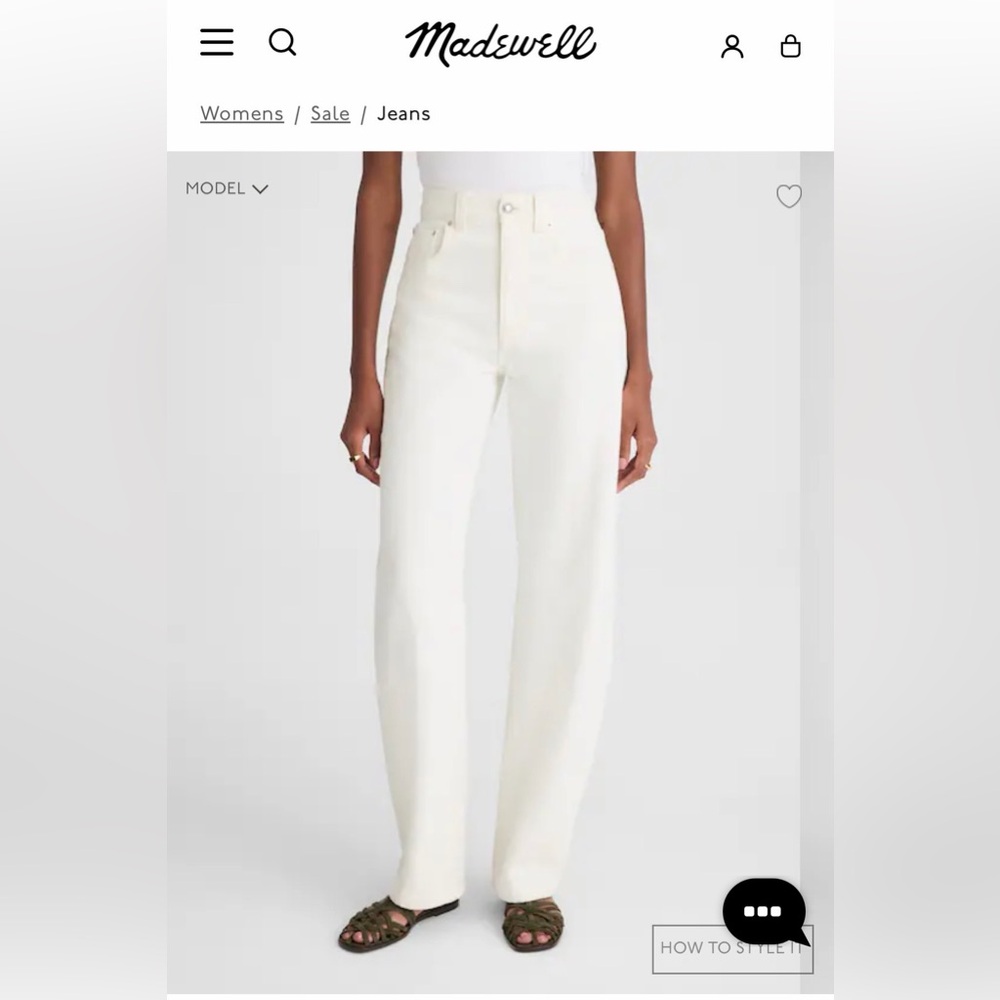 Madewell The Balloon Jean in Tile White. Size 27 regular. New with tags!